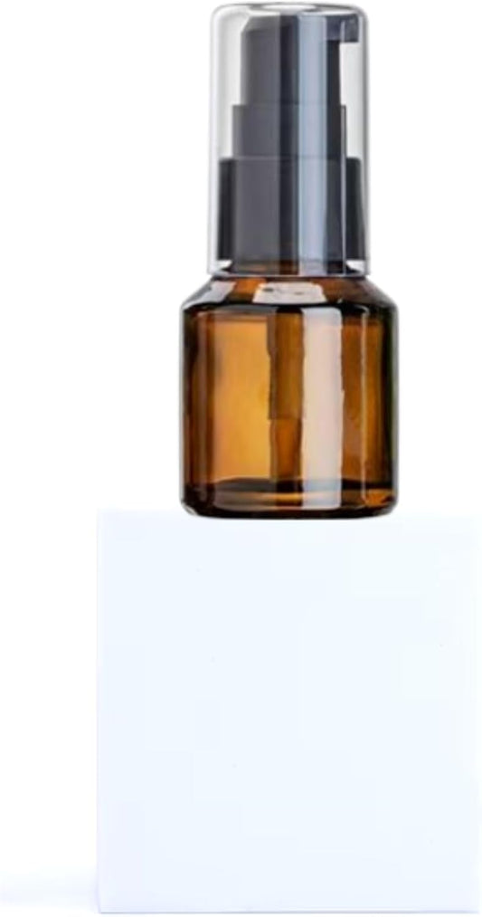 15 ML Empty Brown Refillable Glass Lotion Pump Bottle - Cosmetic Sample Container with Black Plastic Pump Head - Ideal for Creams, Serums, Emulsions, Travel Packing, and Beauty Gels
