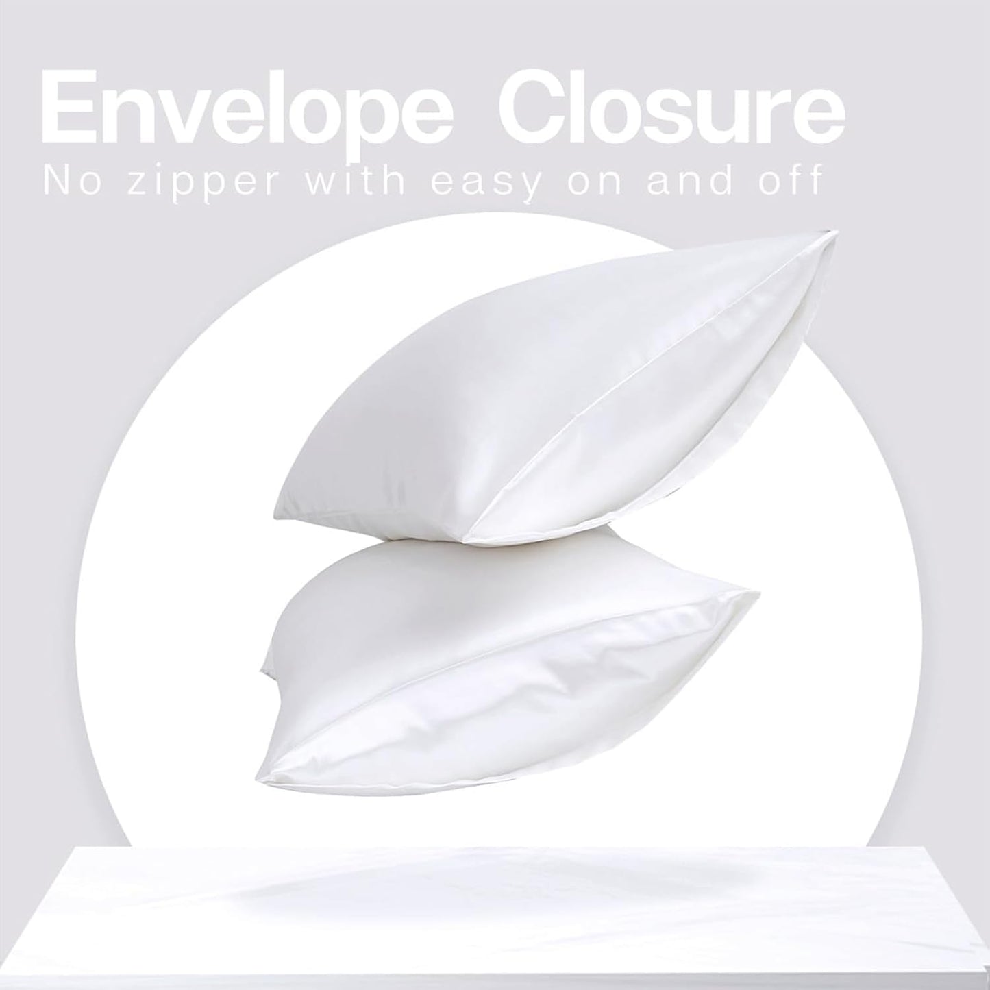 MR&HM Satin Pillowcase for Hair and Skin, Silk Satin Pillowcase 2 Pack, Queen Size Pillow Cases Set of 2, Silky Pillow Cover with Envelope Closure (20x30, White)