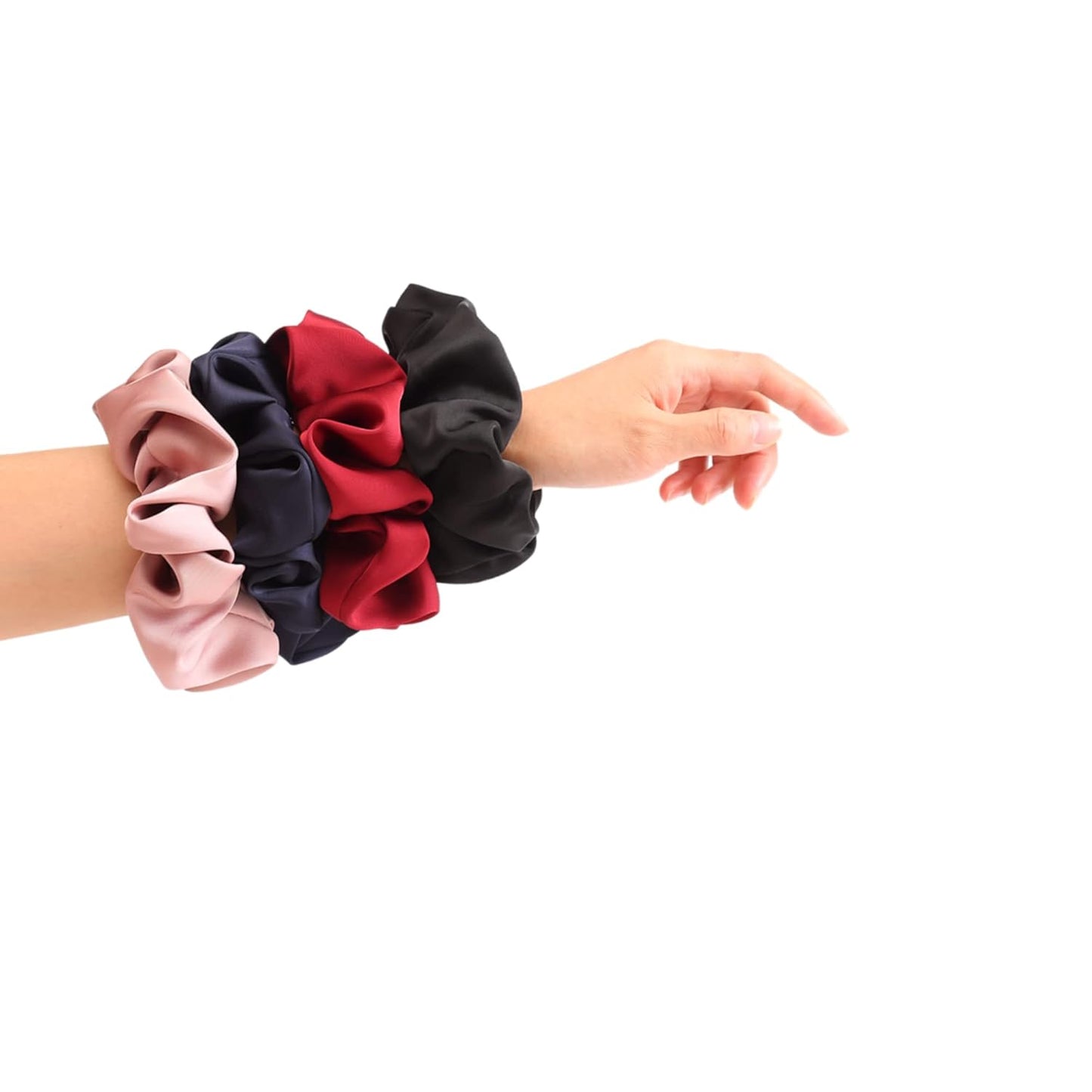 Large Satin Silk Scrunchies for Women,Scrunchie for Thick Hair Girl Hair Ties Ponytail Holders Jumbo Scrunchies(Black Navy-Blue Red Rose-Red) 4PCS