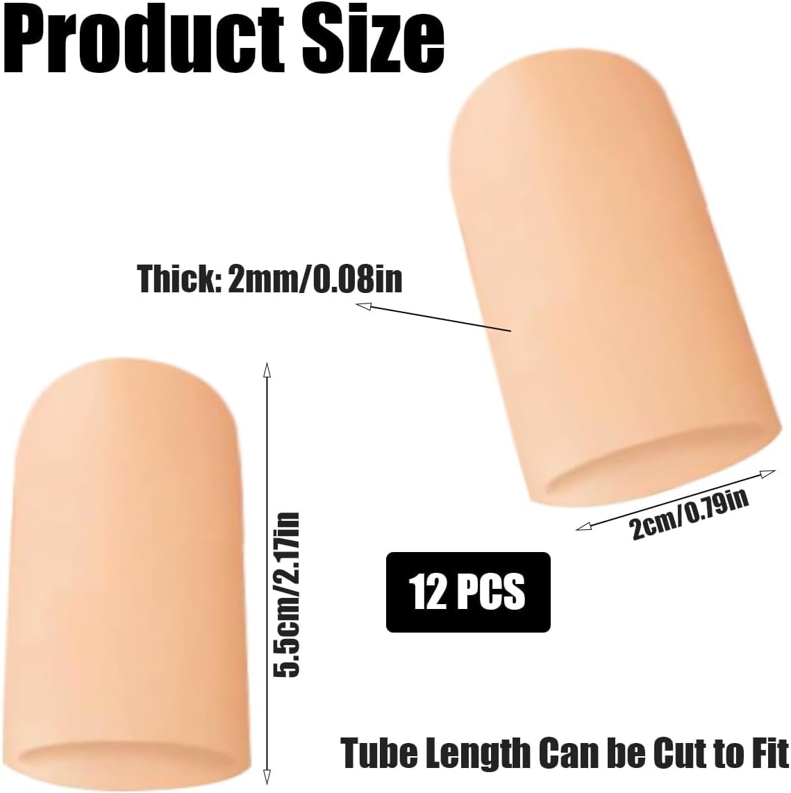 12 Pack Gel Toe Caps and Protectors, Silicone Toe Protectors for Missing or Ingrown Toenails Toe Caps and Sleeves for Shoes Protect Toe from Rubbing and Friction (Large, Beige)