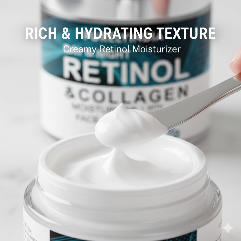 Retinol Cream for Face Anti-Aging Moisturizer with Collagen for Deep Wrinkles, Ideal for Women & Men - Day & Night Anti-Aging Skin Care with Hyaluronic Acid 5% 1.85 Fl Oz