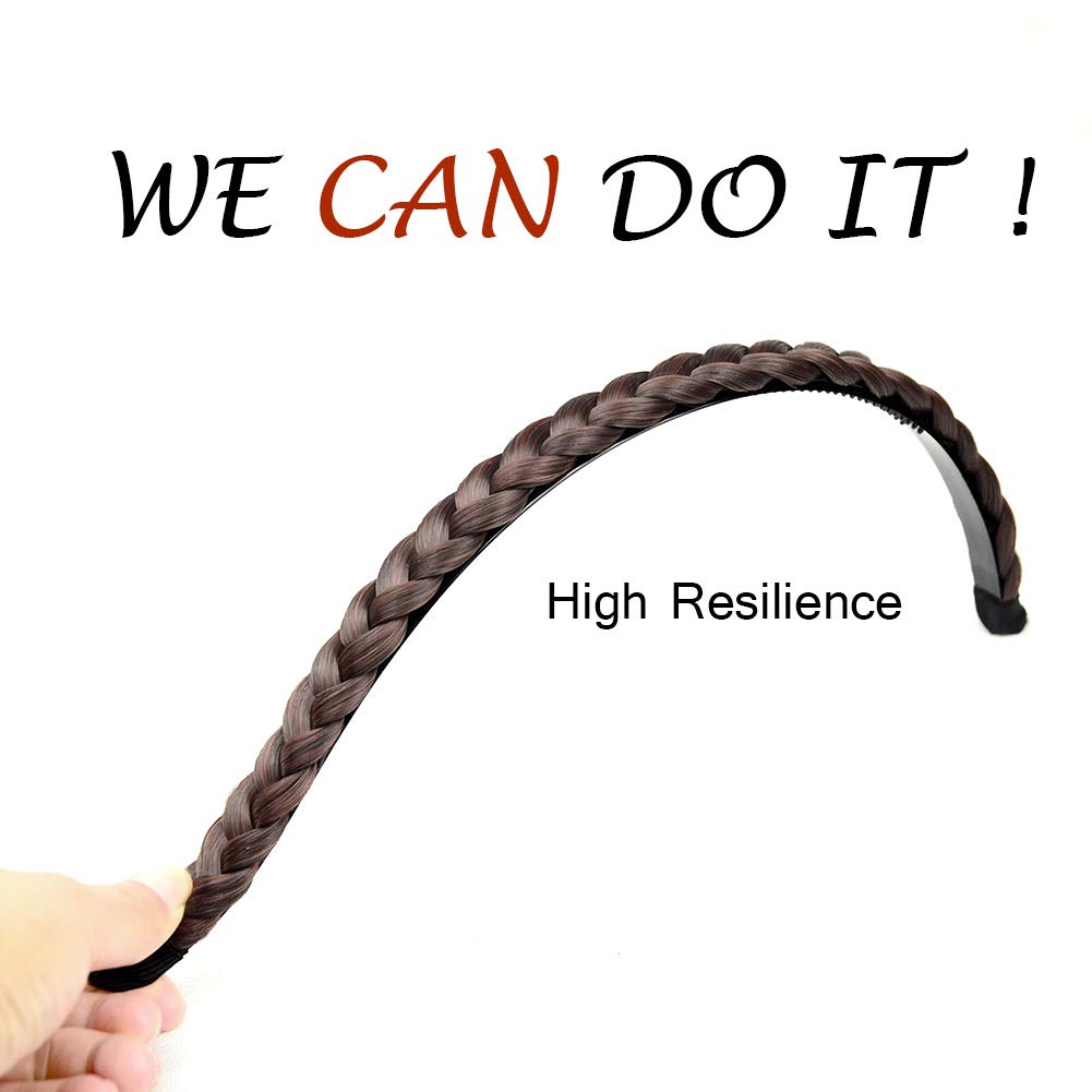 DIGUAN Width 0.6 inches Narrow Synthetic Hair Plaited Headband Braid With Teeth Hair Band Accessories for Women Girl(Copper Brown)