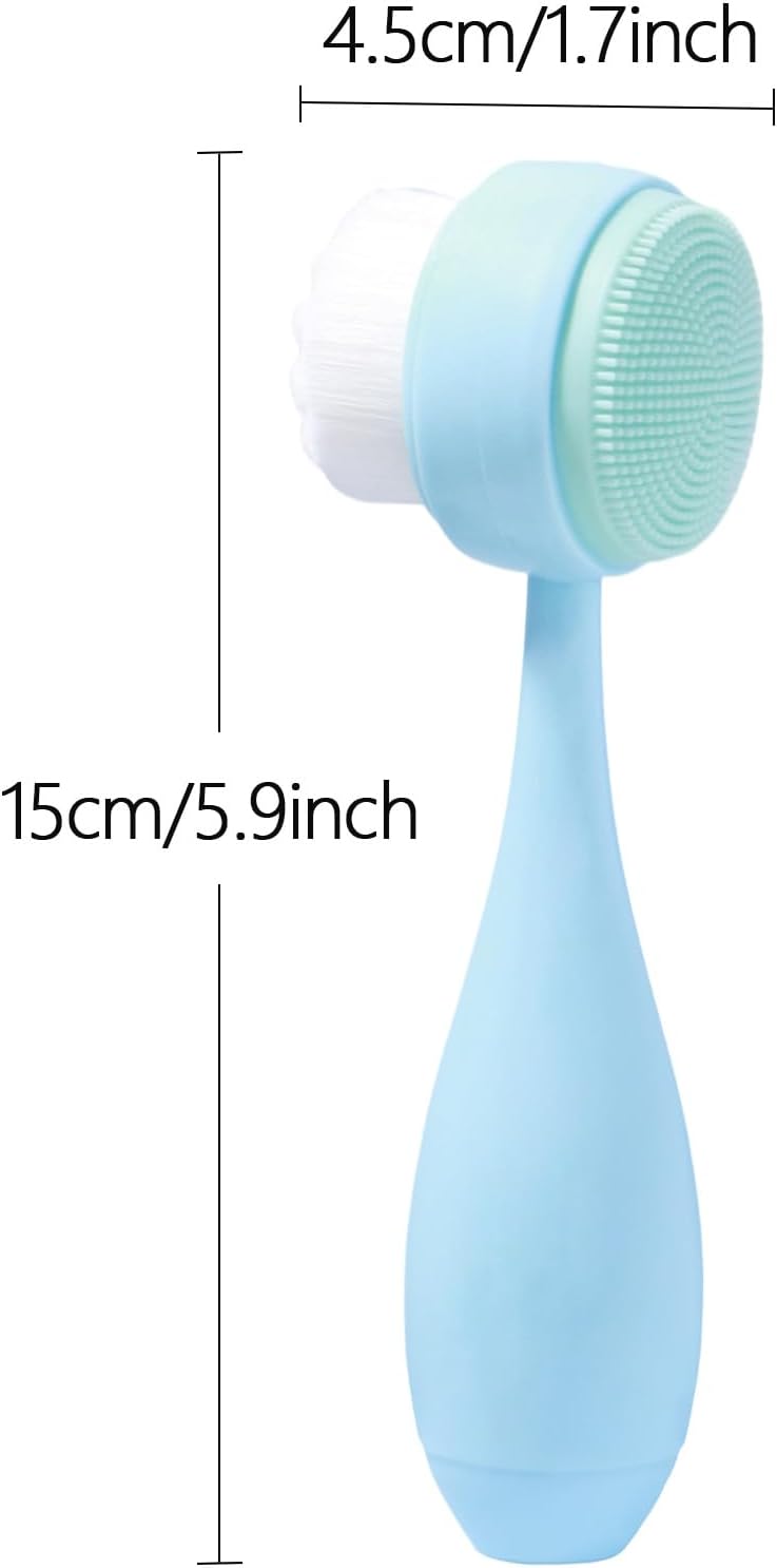 Face Brush 2 in 1, Facial Cleansing Brush Double Sides, Facial Exfoliation Scrub Brush Silicone Manual Face Scrubber Brush for Gentle Deep Pore Cleansing, Skincare (Sky Blue, 1 Pack)