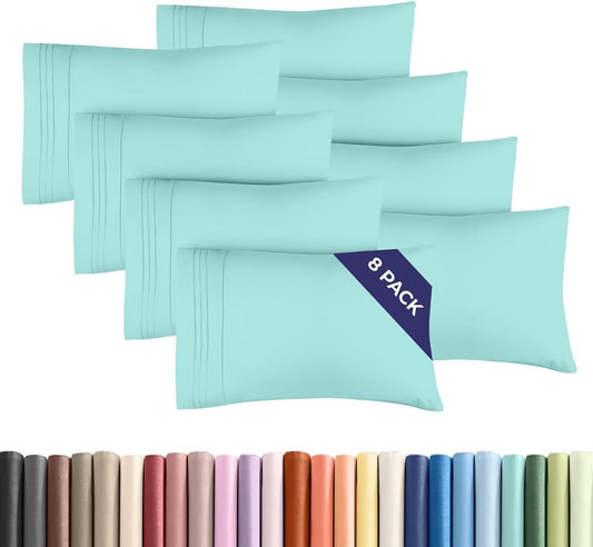 King Pillow Cases Set of 8 - Ultra Soft Hotel Quality Pillowcase Covers - Comfy & Wrinkle Free - Shrink, Stain & Fade Resistant - Easy-Care, Machine Washable Pillow Protectors - 8 Piece Set - Spa Blue