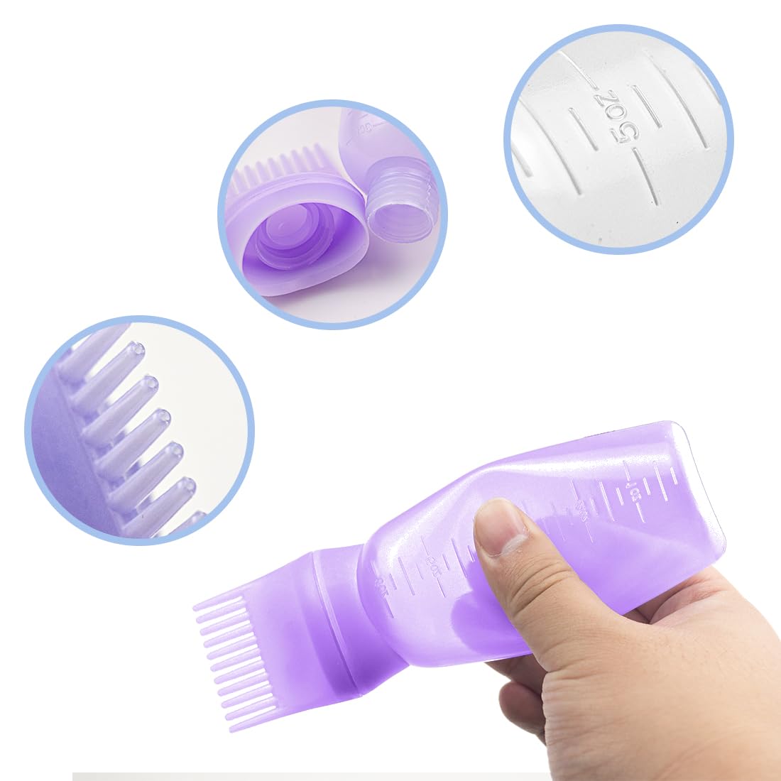 ELANE 4 Pcs Root Comb Applicator Bottle 6oz,Hair Oil Applicator Bottle for Hair,Oil Comb Applicator Hair Bottle Applicator for Hair Dye Shampoos Hair Salons Camping Traveling(Purple)