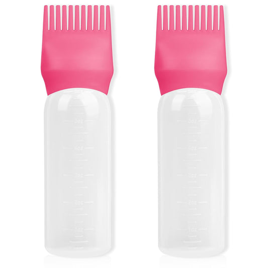 BLAAROOM Root Comb Applicator Bottle 6 Ounce, 2 Pack Hair Oil Applicator with Root Comb Brush - Dark Pink
