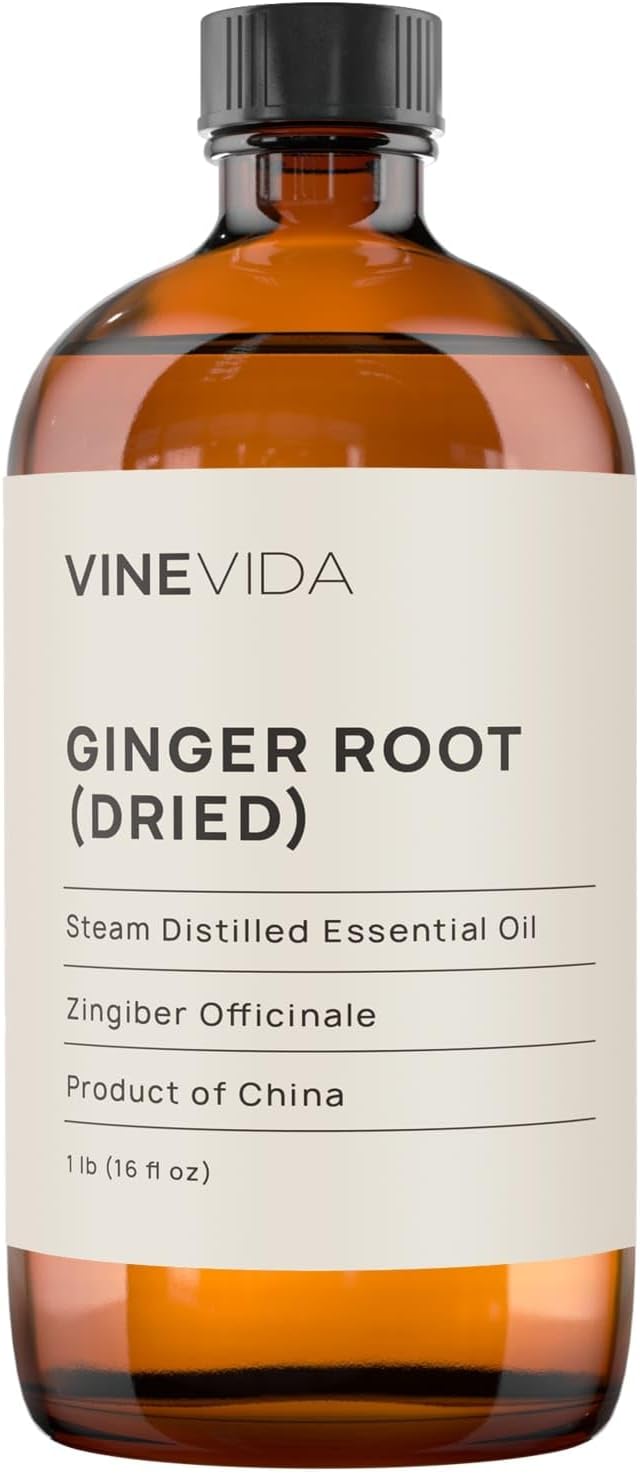 VINEVIDA Dried Ginger Root Essential Oil 16 oz - Undiluted Ginger Root Oil 16 oz - Ginger Root Candle Oil Scent - DIY Candle Scents for Candlemaking - Bulk Essential Oil for Soap Making Safe for Skin