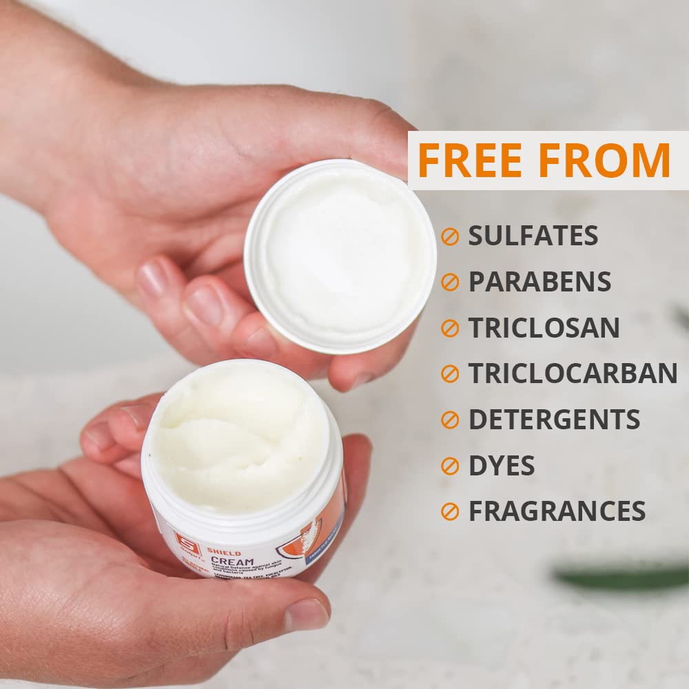 Shield Tea Tree Foot Cream with Lemongrass, Eucalyptus Oils to Soothe Eczema, Psoriasis, Rashes, Dry Itchy Feet 2 oz | Pair with Athlete's Foot Treatment, Ringworm Cream or other Foot Balms