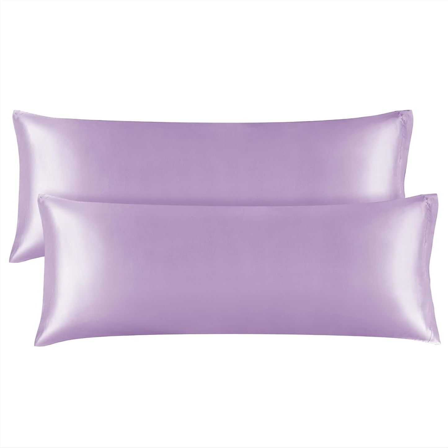 BEDELITE Satin Body Pillow Cover 2 Pack, Super Soft and Cooling Body Pillow Pillowcase for Hair and Skin, Breathable Silky Full Long Pillowcase Cover(20"x54", Lavender)