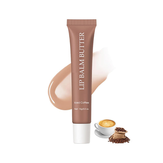 Summer Lip Glossy Butter Lip Balm, Lip Gloss Set, Soothing Lip Skincare, Instant Moisture, Lightweight, Nourish, Hydrate, Moisturizing Tint, Non-Sticky, Long-lasting (Iced Coffee, Large)