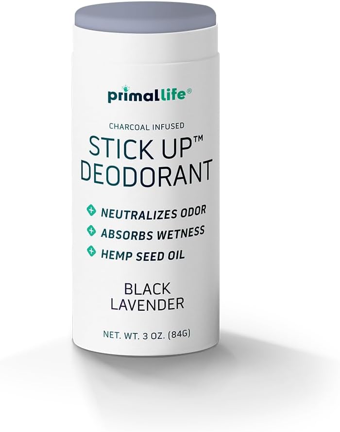 Stick Up Natural Deodorant for Women and Men with Bentonite Clay Powder, Arrowroot, Magnesium, Zinc, 3 oz. Vegan Deodorant for 3-4 months, Black Lavender - Primal Life Organics