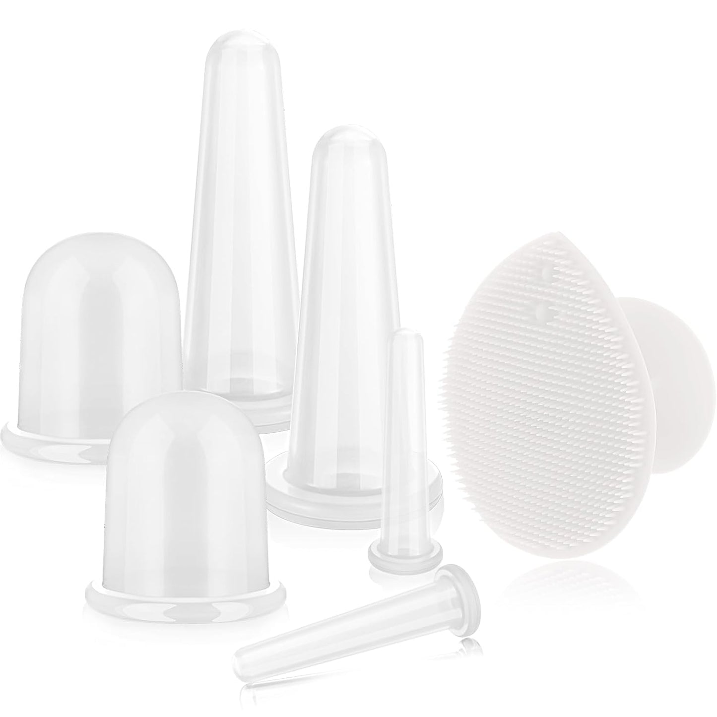 BBTO Silicone Facial Cupping Set, Vacuum Massage Cup Kit for Body, Face, Neck, Back, and Eye, 6 Cups and Exfoliating Brush (Clear)