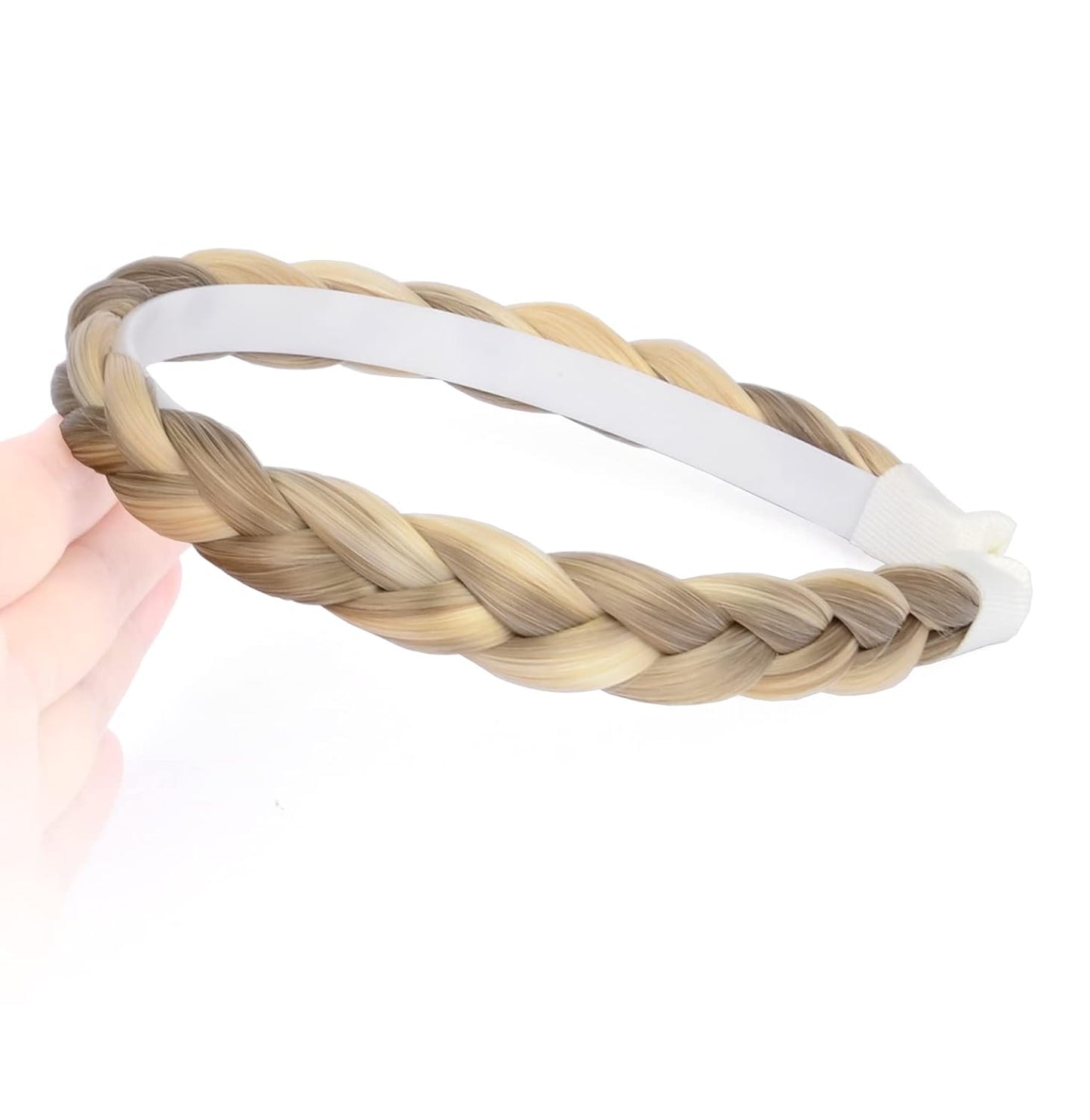 DIGUAN Width 0.6 inches Narrow Synthetic Hair Plaited Headband Braid With Teeth Hair Band Accessories for Women Girl (Buttered Toast)