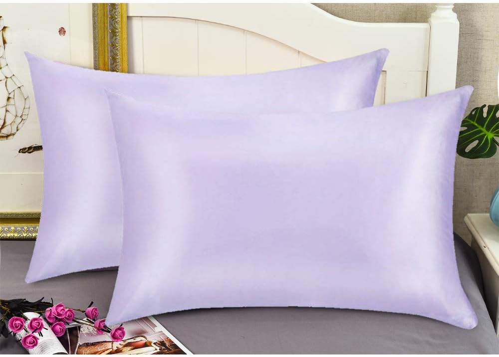 100% Mulberry Silk Pillowcases Set of 2 for Hair and Skin and Super Soft and Breathable King Size Nature Silk Pillowcases (King, Light Purple)