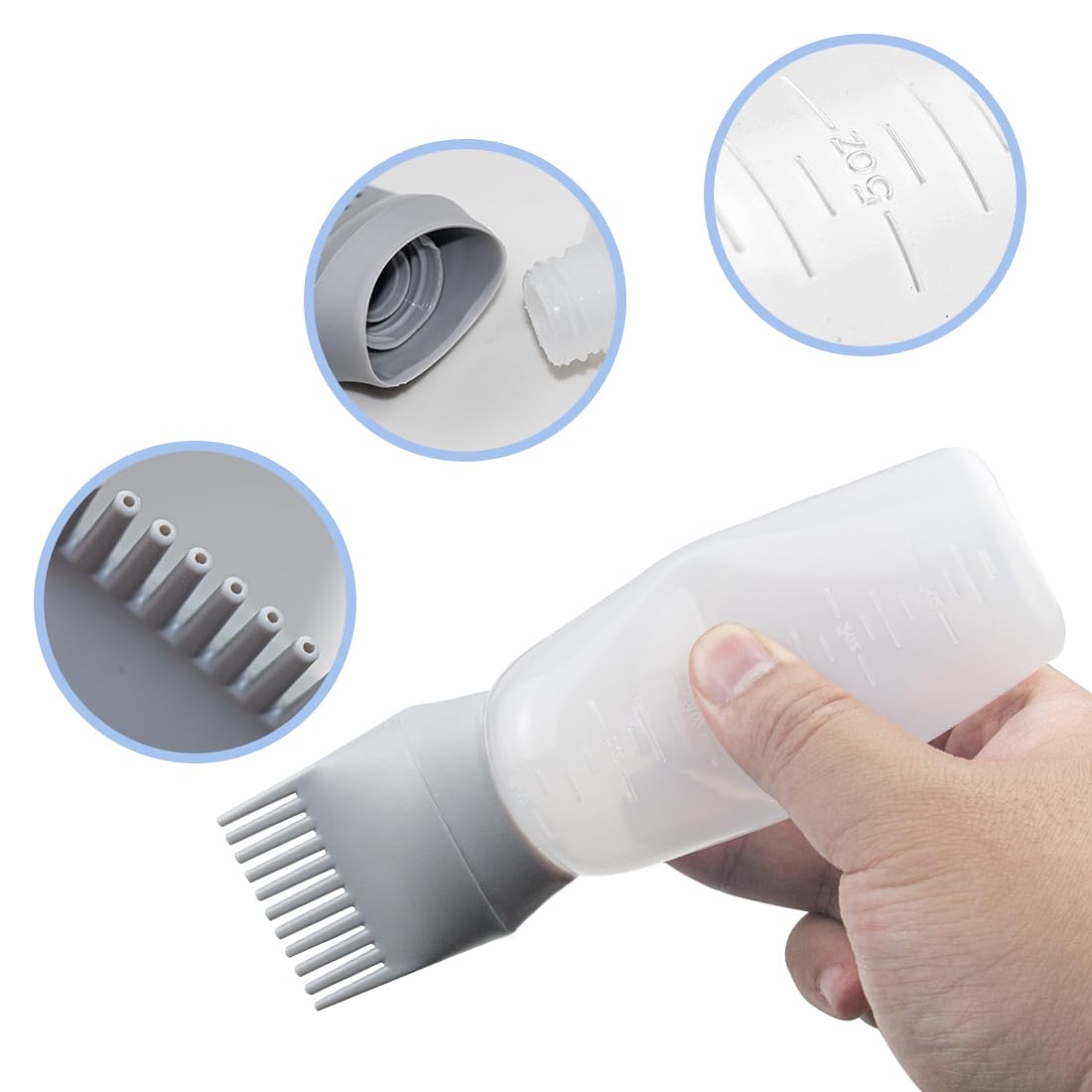 ELANE 4 Pcs Root Comb Applicator Bottle, 6oz, Grey+Green, Perfect for Home, Salon, Travel, Camping