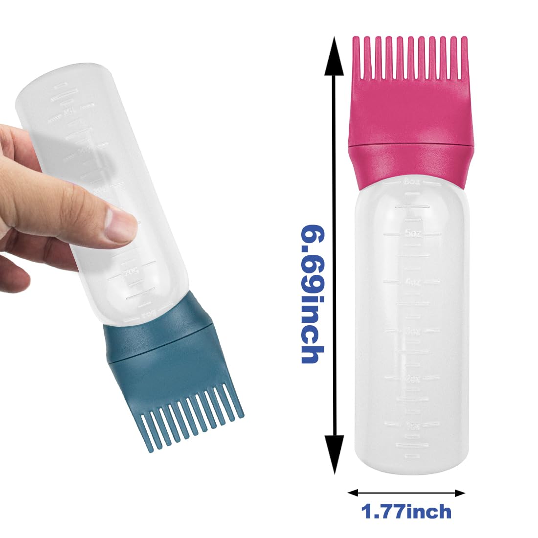 ELANE 4 Pcs Root Comb Applicator Bottle, 6oz, Hair Oil Applicator Bottle for Hair, Salon, Travel, Camping (Red+Green)