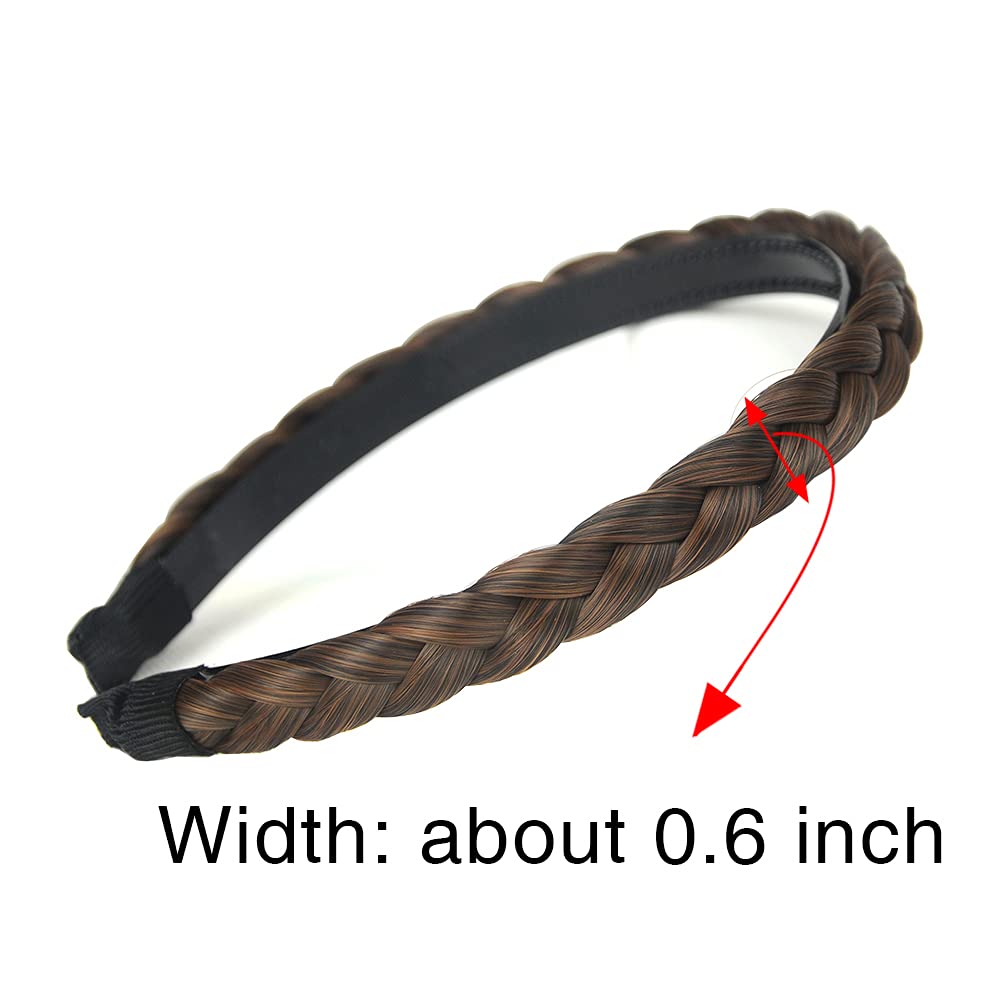 DIGUAN Width 0.6 inches Narrow Synthetic Hair Plaited Headband Braid With Teeth Hair Band Accessories for Women Girl(Copper Brown)