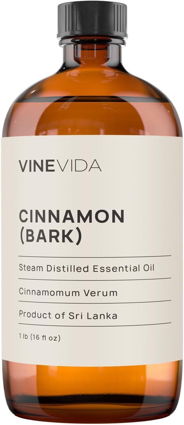 VINEVIDA Cinnamon Bark Essential Oil 16 oz - Undiluted Cinnamon Oil - DIY Candle Scents for Candlemaking - Bulk Essential Oil for Soap Making Safe for Skin