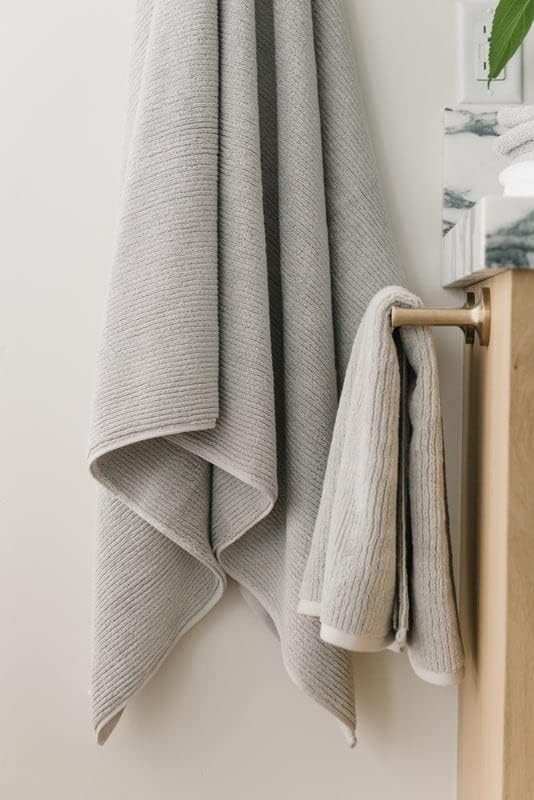 Cozy Earth Ribbed Hand Towel Set - 60% Cotton 40% Viscose from Bamboo Hand Towels - Soft & Absorbent Textured Ribbed Pattern - 2 Pack Light Grey