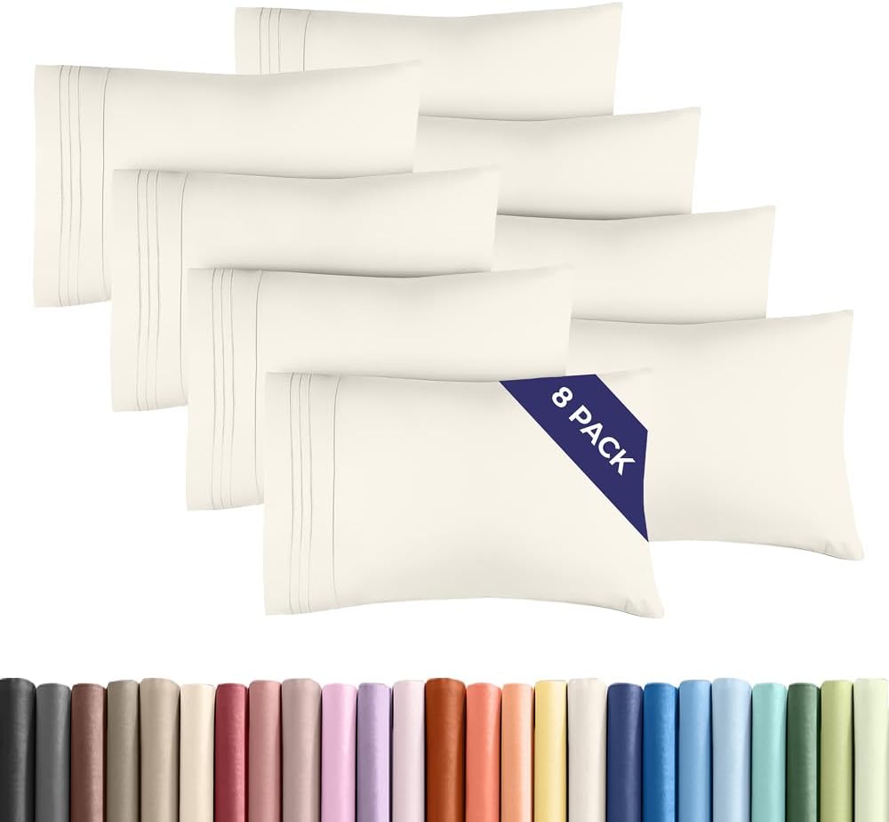 Standard Pillow Cases Set of 8 - Ultra Soft Hotel Quality Pillowcase Covers - Comfy, Cozy & Wrinkle Free - Shrink, Stain & Fade Resistant - Machine Washable Pillow Protectors - 8 Piece Set - Off White