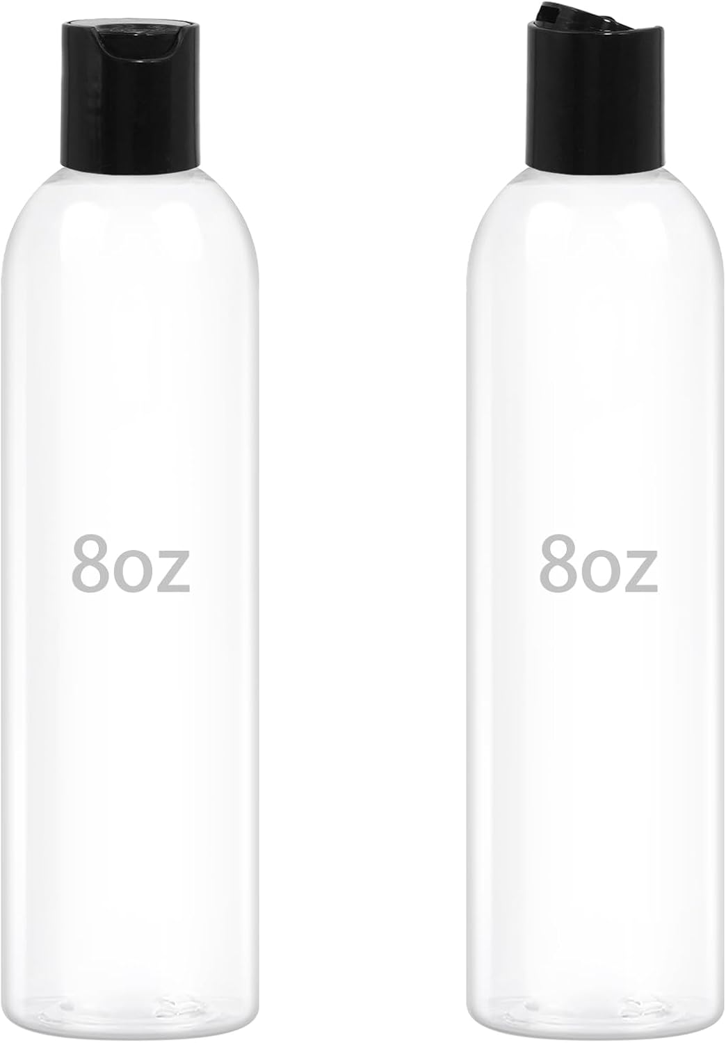 2 Pack 8 oz Plastic Squeeze Bottles with Black Disc Caps Refillable Clear Empty Containers Travel Bottles for Toiletries Conditioner Shampoo Lotions Gels