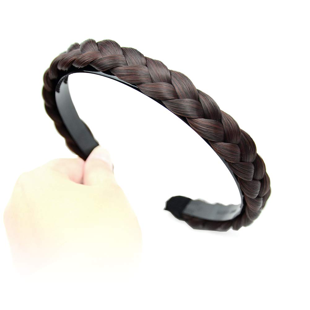 DIGUAN Width 0.6 inches Narrow Synthetic Hair Plaited Headband Braid With Teeth Hair Band Accessories for Women Girl (Chestnut Brown)