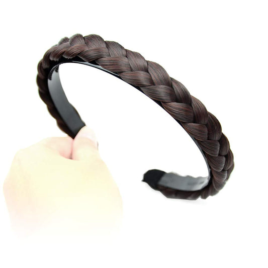 DIGUAN Width 0.6 inches Narrow Synthetic Hair Plaited Headband Braid With Teeth Hair Band Accessories for Women Girl (Chestnut Brown)