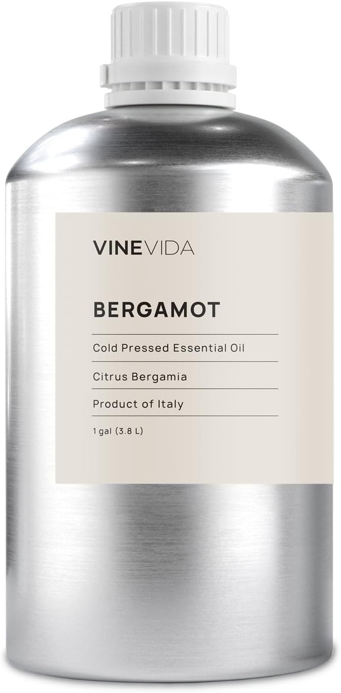 VINEVIDA Bergamot Essential Oil - Gallon Bergamot Oil Undiluted - Bulk Gallon Essential Oil for Soap Making Safe for Skin - DIY Candle Scents for Candlemaking Scents - 8 lbs Bergamot Oil 3948.87 ml