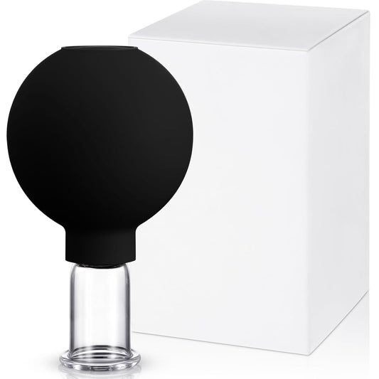 Nuanchu Facial Cupping Cup Black Glass Face Cup Silicone Cupping Massage Vacuum Suction Mug for Body Face Leg Arm Back Shoulder Muscle and Joint Pain(0.65 Inch Diameter)