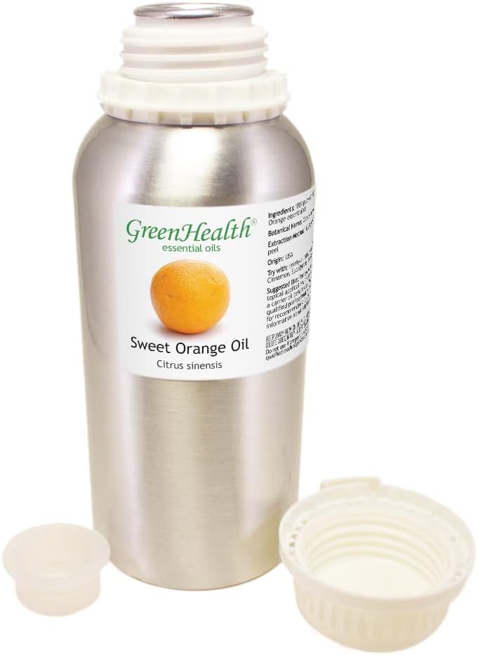 GreenHealth - Sweet Orange Essential Oil - 16 fl oz - Aluminum Bottle - 100% Essential Oil, Uncut