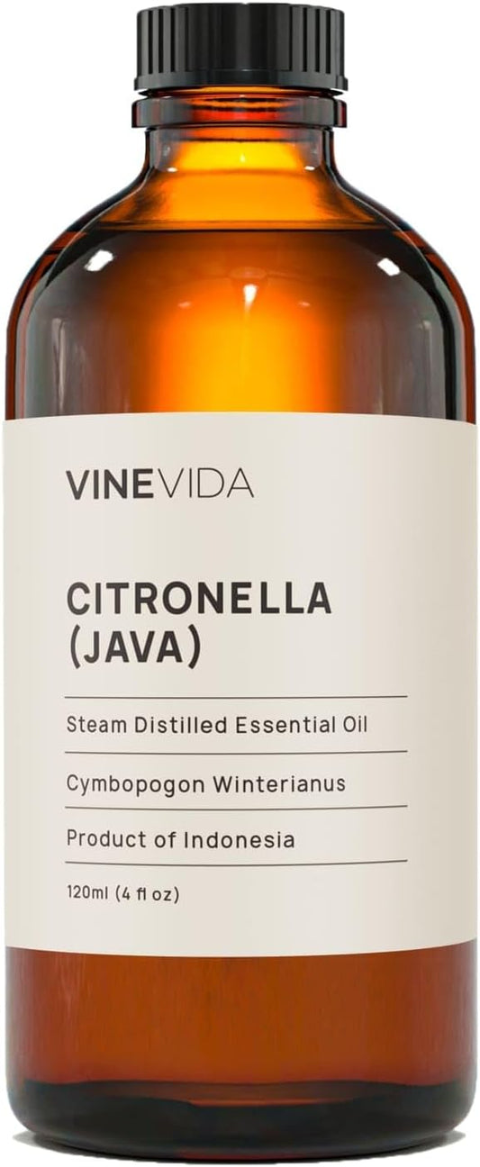 VINEVIDA Citronella Java Essential Oil 4 oz - Undiluted Citronella Oil 4 oz - Citronella Candle Oil Scent - DIY Candle Scents for Candlemaking - Bulk Essential Oil for Soap Making Safe for Skin