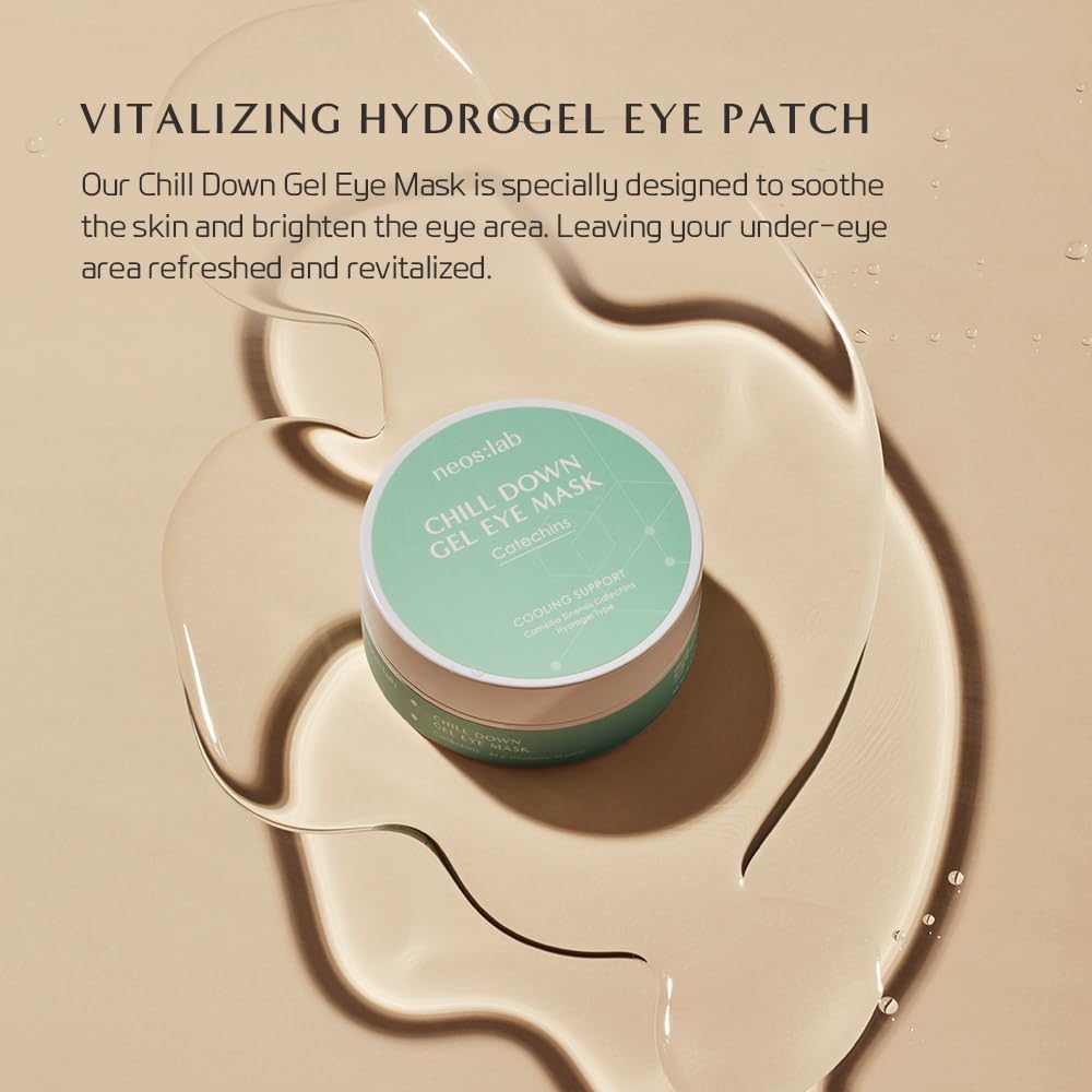 Chill Down Gel Eye Mask 60ea (30pairs) - Cooling Hydrogel Eye Patch with Catechins, Arnica Flower, Vitamins, Caffeine for Relieving Tired Eye Area, Brightening, Reducing Eye Bags, Puffy Eye