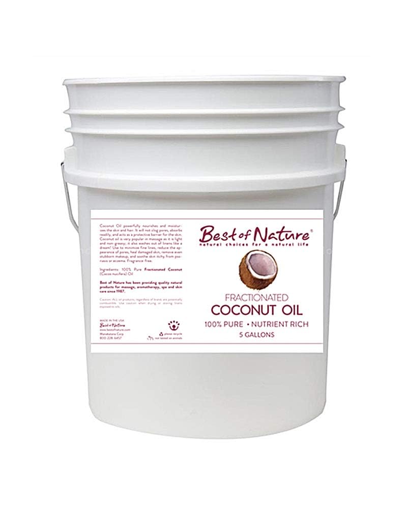 Best of Nature 100% Pure Fractionated Coconut Oil - Liquid MCT Massage & Body Oil, Unscented Moisturizer for Hair, Skin, Face, Aromatherapy Carrier for Essential Oils, 5 Gallon Pail (640 fl oz)
