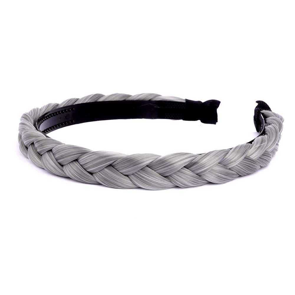 DIGUAN Width 0.6 inches Narrow Synthetic Hair Plaited Headband Braid With Teeth Hair Band Accessories for Women Girl (Smoky Gray)