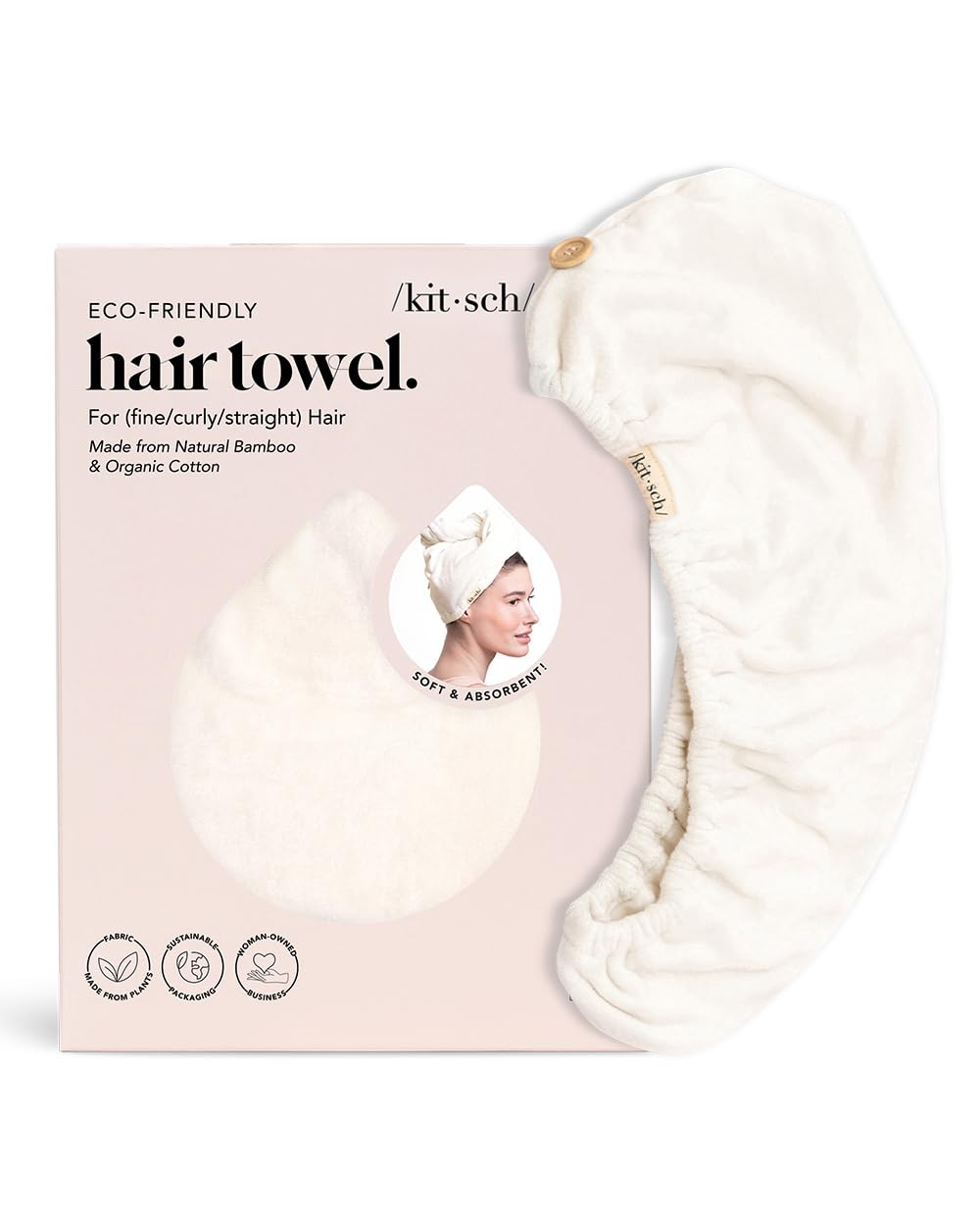 Kitsch Microfiber Hair Towel Wrap for Women - Microfiber Towel, Super Absorbent, Quick Dry, Anti-Frizz - for Long and Short Hairs, Turbans for Women, Hair Wrap - White Ivory