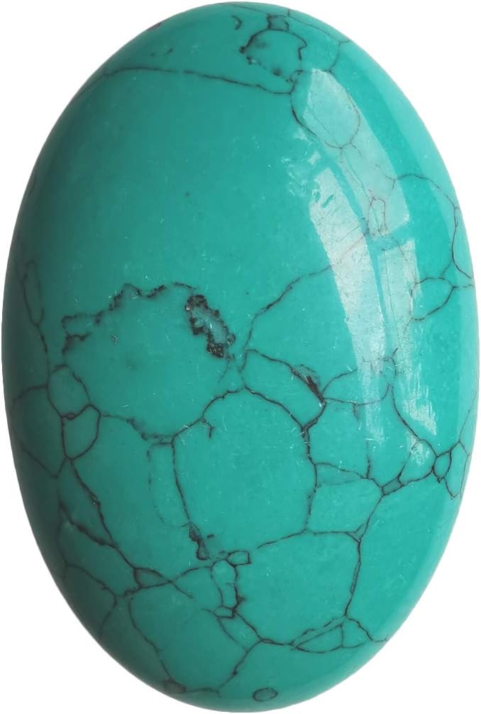 Synthesis Green Howlite Turquoise Oval Polished Worry Stones, Healing Crystal Indoor Fountain Stones Massage Energy Anxiety Relief Items