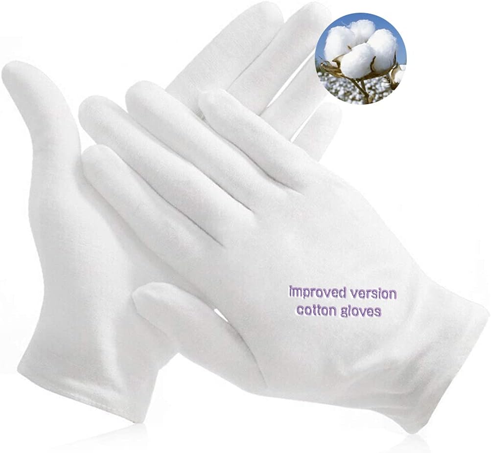 24pcs Soft White Cotton Gloves Cotton Sleep Gloves Moisturizing Eczema Cotton Gloves for Dry Hands Coin Jewelry Silver Archival Costume Inspection Gloves (XL)