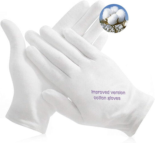 24pcs Soft White Cotton Gloves Cotton Sleep Gloves Moisturizing Eczema Cotton Gloves for Dry Hands Coin Jewelry Silver Archival Costume Inspection Gloves (XL)