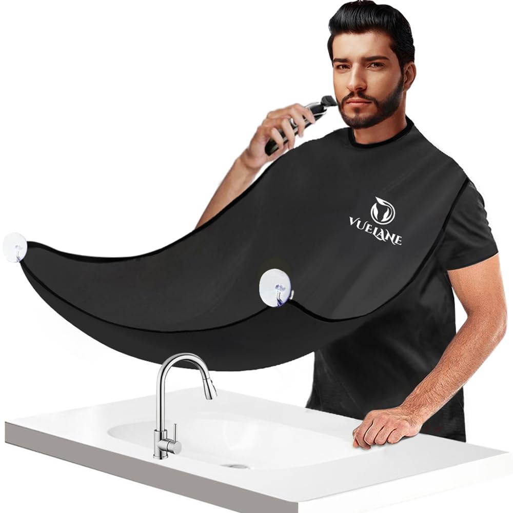 Beard Bib Beard Apron, Beard Bib Hair Catcher for Men Shaving, Non-Stick Beard Bib Apron for Men with Strong Suction Cups, Gifts for Men Husband, Grooming Kit for Men - Black