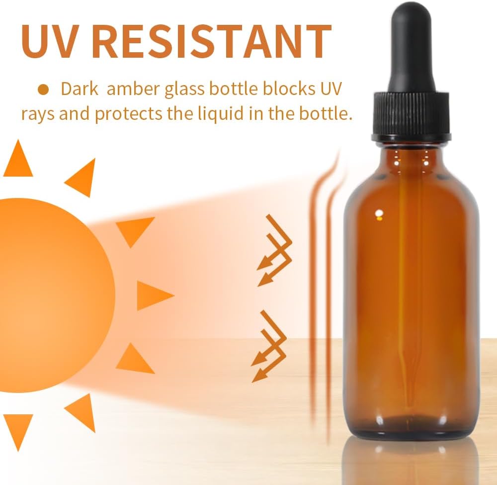 Dropper Bottle,2 oz 4 Pack Glass Droppers Bottle for Oils Eye Dropper Small Travel Oil Amber Dropper with 1 Funnel & 6 Labels - Essential Oils Bottles Tincture Bottles With Dropper Leakproof