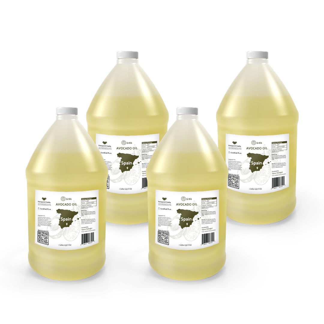 Avocado Oil - Direct from EIR Oils Farm in Spain - 100% Pure Carrier Oil for Hair, Face, and Skin - Hand-Picked, Cold-Pressed Carrier Oil - (4Gallons)