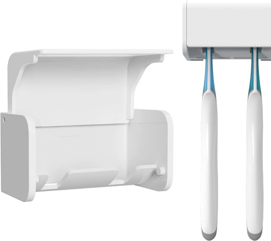 Toothbrush Holder Wall Mounted with Cover for Bathroom, 2 Slots Toothbrush Storage Organizer for Shower, Self Adhesive Toothbrush Hanger Rack for Dorm, Cabinet