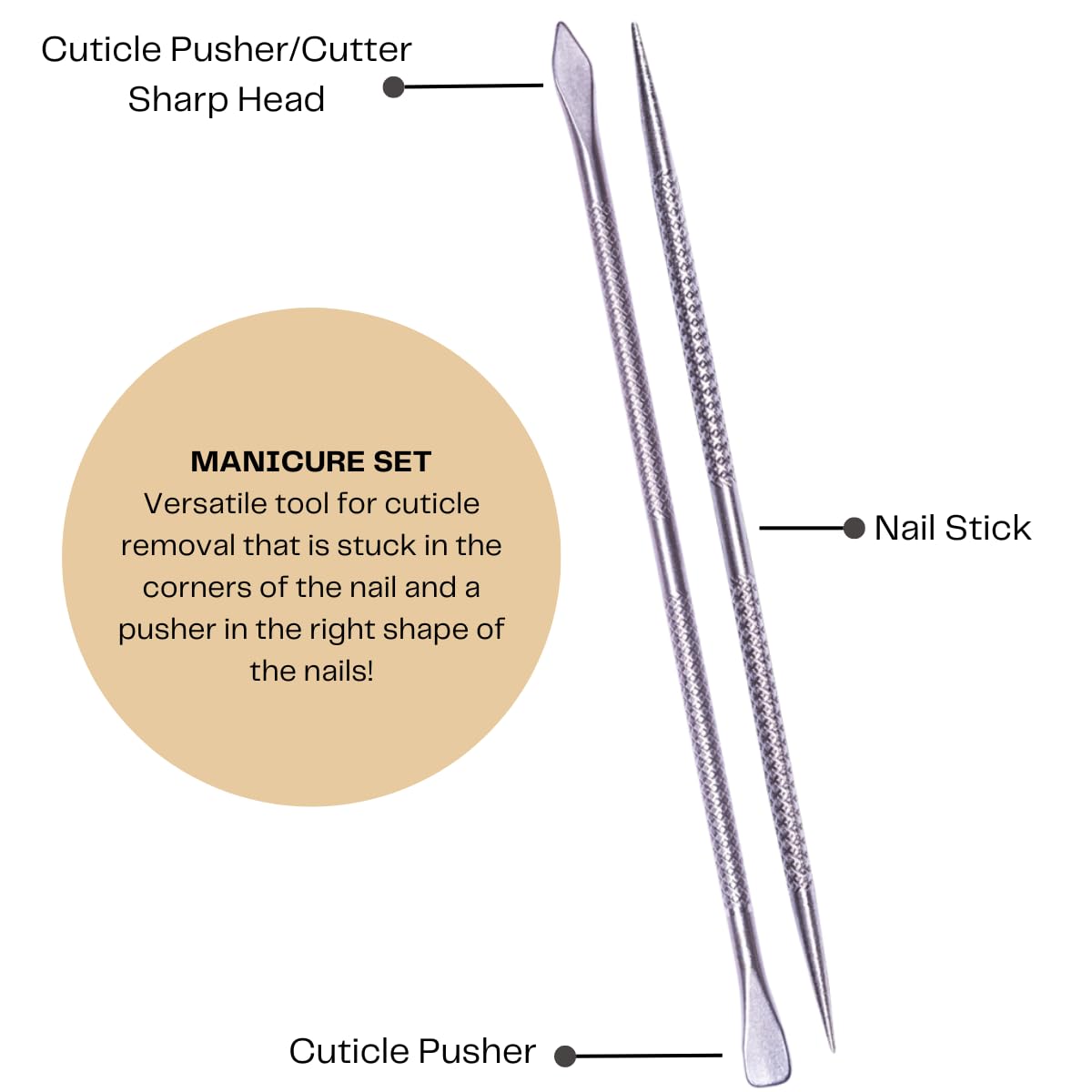 Mundial Nail Care 3 Piece Set - Professional Stainless Steel Cuticle Nippers with Double Nail Spatula and Pusher, Manicure, and Pedicure Trimmer Kit