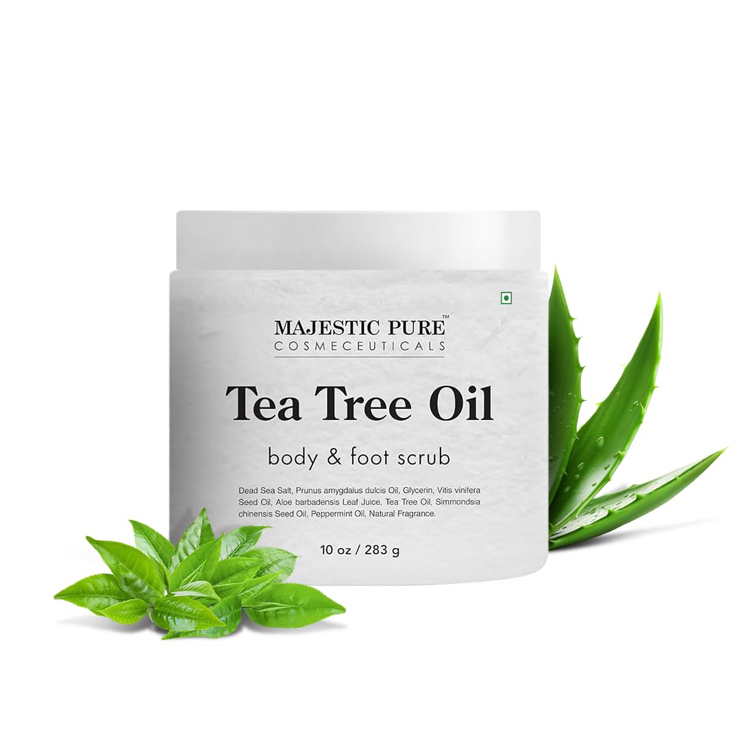 MAJESTIC PURE Tea Tree Foot & Body Scrub with Tea Tree Oil, Exfoliating Salt Scrub to Exfoliate & Moisturize Skin, Deep Cleansing - 10 oz