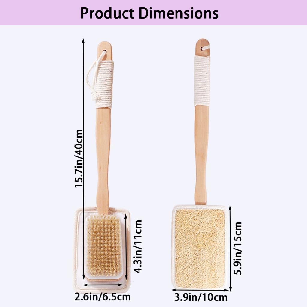 Shower Body Brush with Bristles and Loofah,Back Scrubber for Shower for Bath or Dry Brush,Back exfoliating Body Scrubber Shower Scrub Brush Long Handle for Women and Men