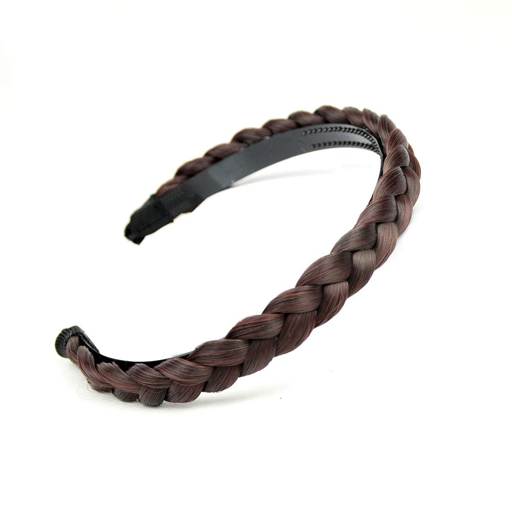 DIGUAN Width 0.6 inches Narrow Synthetic Hair Plaited Headband Braid With Teeth Hair Band Accessories for Women Girl (Chestnut Brown)