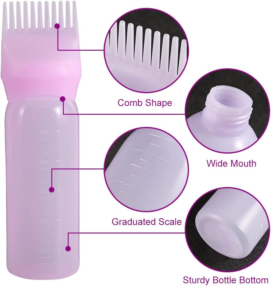 Abnaok Root Comb Applicator Bottle, 6 Ounce Applicator Bottle for Hair Dye Bottle Applicator Brush with Graduated Scale- 4 Pack