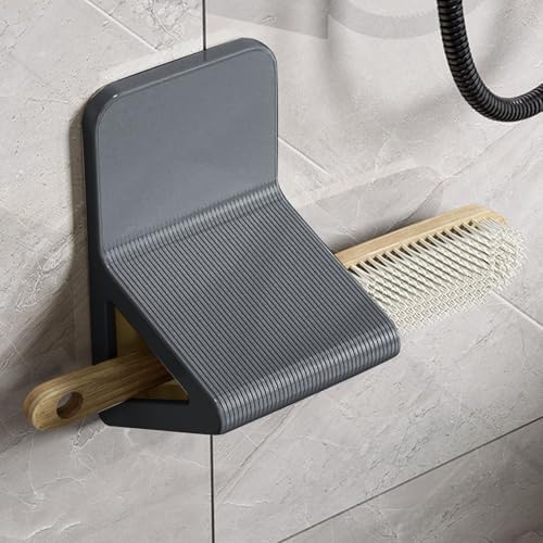Shower Foot Rest 2 Pcs No Drill Wall Mounted Triangular Anti Slip Foot Pedal Holder for Bathroom Foot Washing and Leg Shaving (Grey)