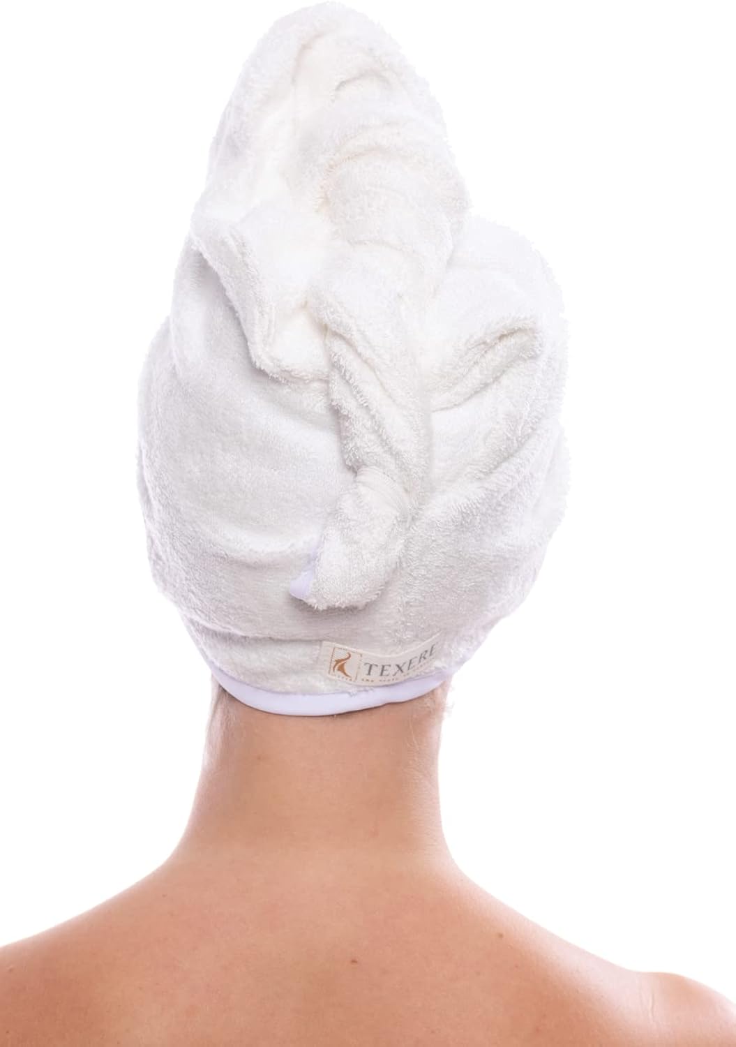 Texere Women's Viscose from Bamboo and Cotton Terry Spa Hair Towel - Quick Dry, Absorbent and Lightweight Hair Wrap Towel with Loop and Twist Closure(Tya, Natural White, U)