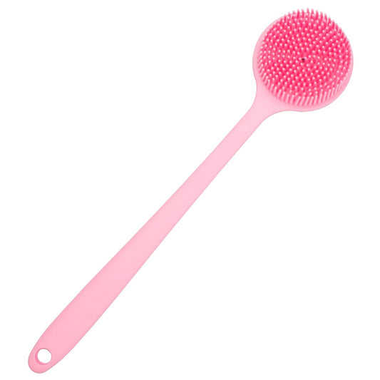 DNC Soft Silicone Back Scrubber Shower Bath Body Brush with Long Handle (Pink)